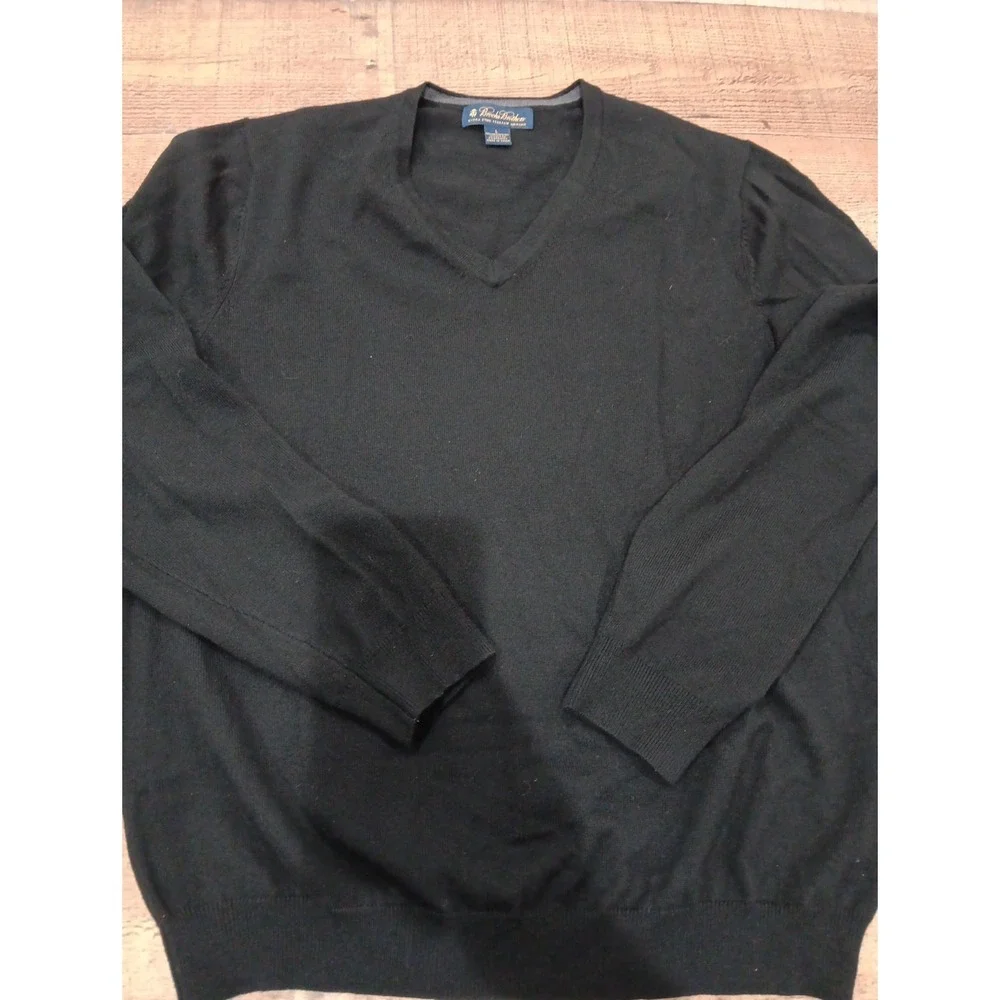 Brooks Brothers Sweater Black V Neck Fine Italian‎ Merino Wool Sz L 2635